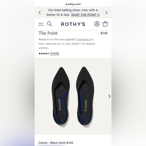 Brand New 🖤 Rothy’s The Point Classic Black Solid - Size 9.5 - Picture 9 of 13